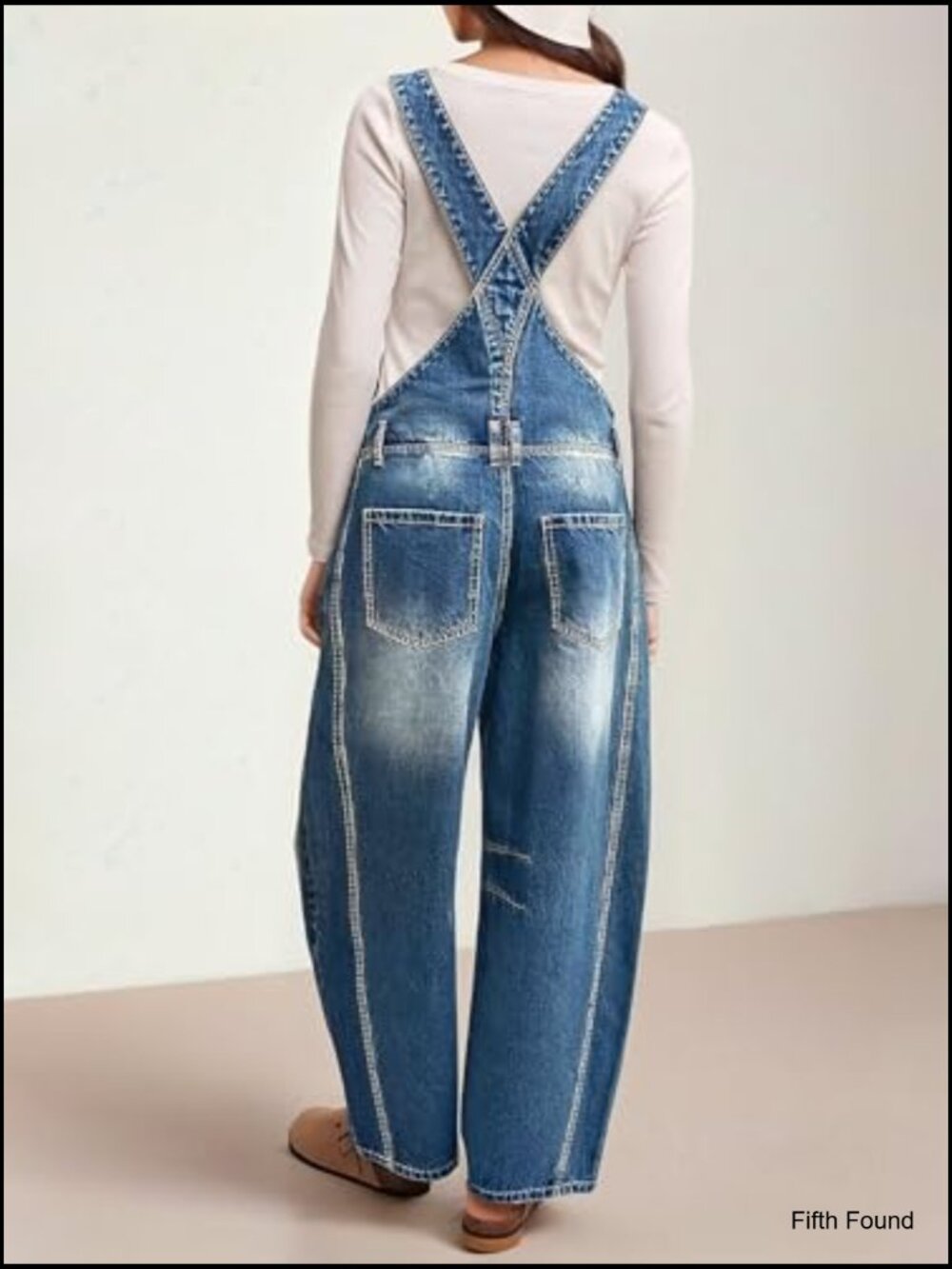 Barrel Leg Denim Overalls with Pockets Casual Jumpsuit - Picture 3 of 7